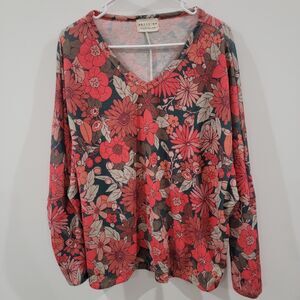 Dress Up Womens Top Size 2x Floral Dolman Sleeve Colorful Knit Hyper Feminine